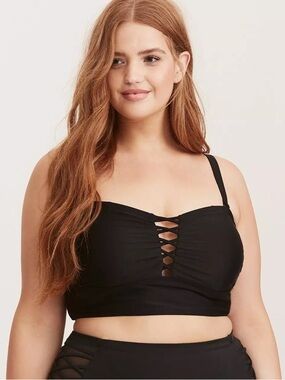Torrid Wireless Lattice Front Bikini Top Lace Up Long Line Black NWT size 1x